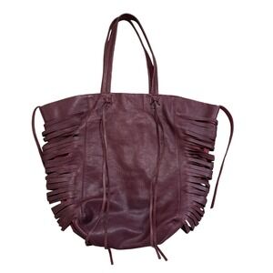 Linea Pelle Leather Fringe Tote Bag Women Large Burgundy Boho Western Chic